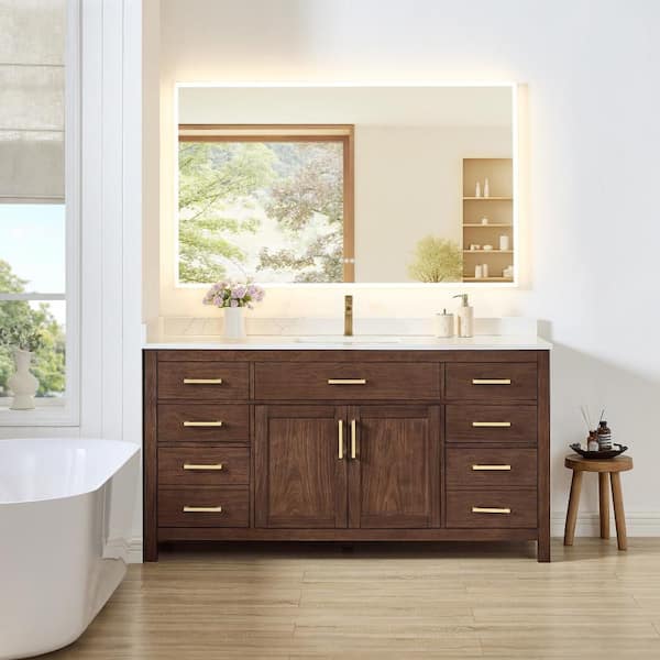 Beckett 66 in. Single Freestanding Dark Walnut Bath Vanity with Giotto Quartz Top