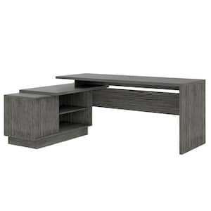 Emery 70 in. L-Shaped Gray Oak Wood 2 Shelve Desk
