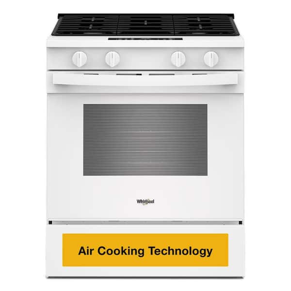 30 in. 4 Burners Slide-In Gas Range in White with Air Cooking Technology and Steam Clean