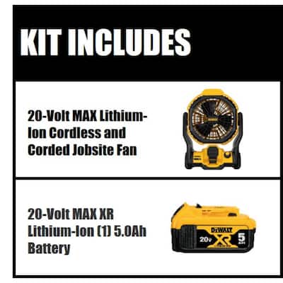 20-Volt MAX Lithium-Ion Cordless and Corded Jobsite Fan (Tool-Only) with 20-Volt MAX XR Lithium-Ion (1) 5.0Ah Battery