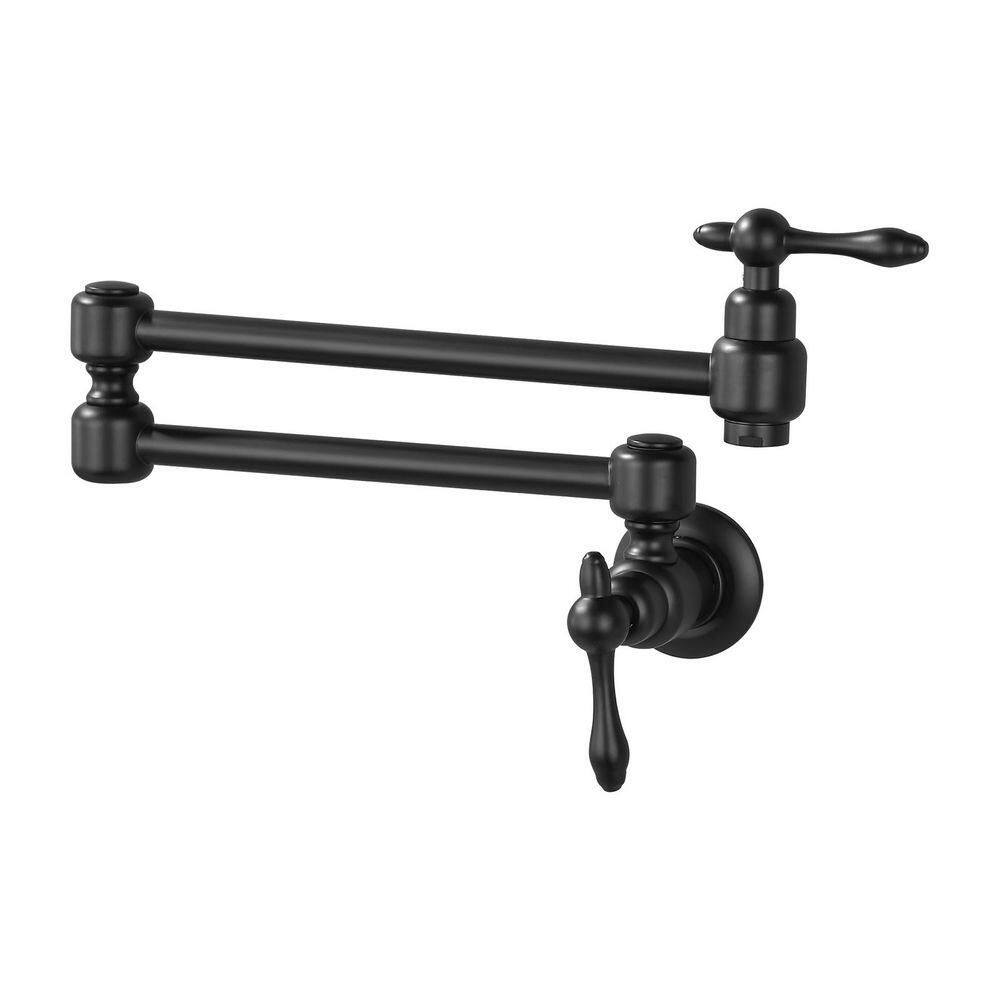 Wall Mounted Folding Pot Filler with Double-Handle Brass Stretchable Kitchen Sink Faucet in Black price history on PriceWatchPro