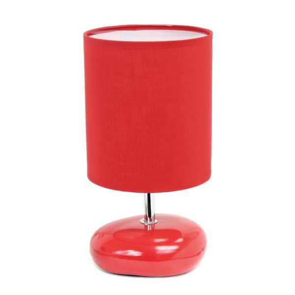 Creekwood home 10.24 in. Red Traditional Mini Round Rock Table Lamp with Red Fabric Shade