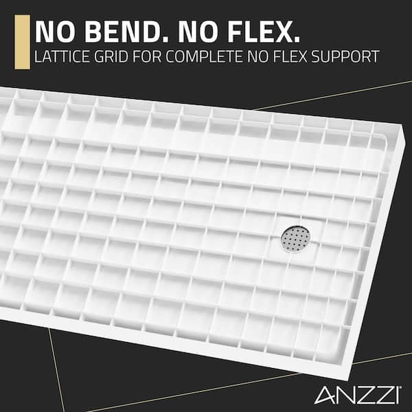 ANZZI - Alexander Base Series 60 in. L x 30 in. W Alcove Shower Pan Base with Right Drain in Glossy White Marine Acrylic