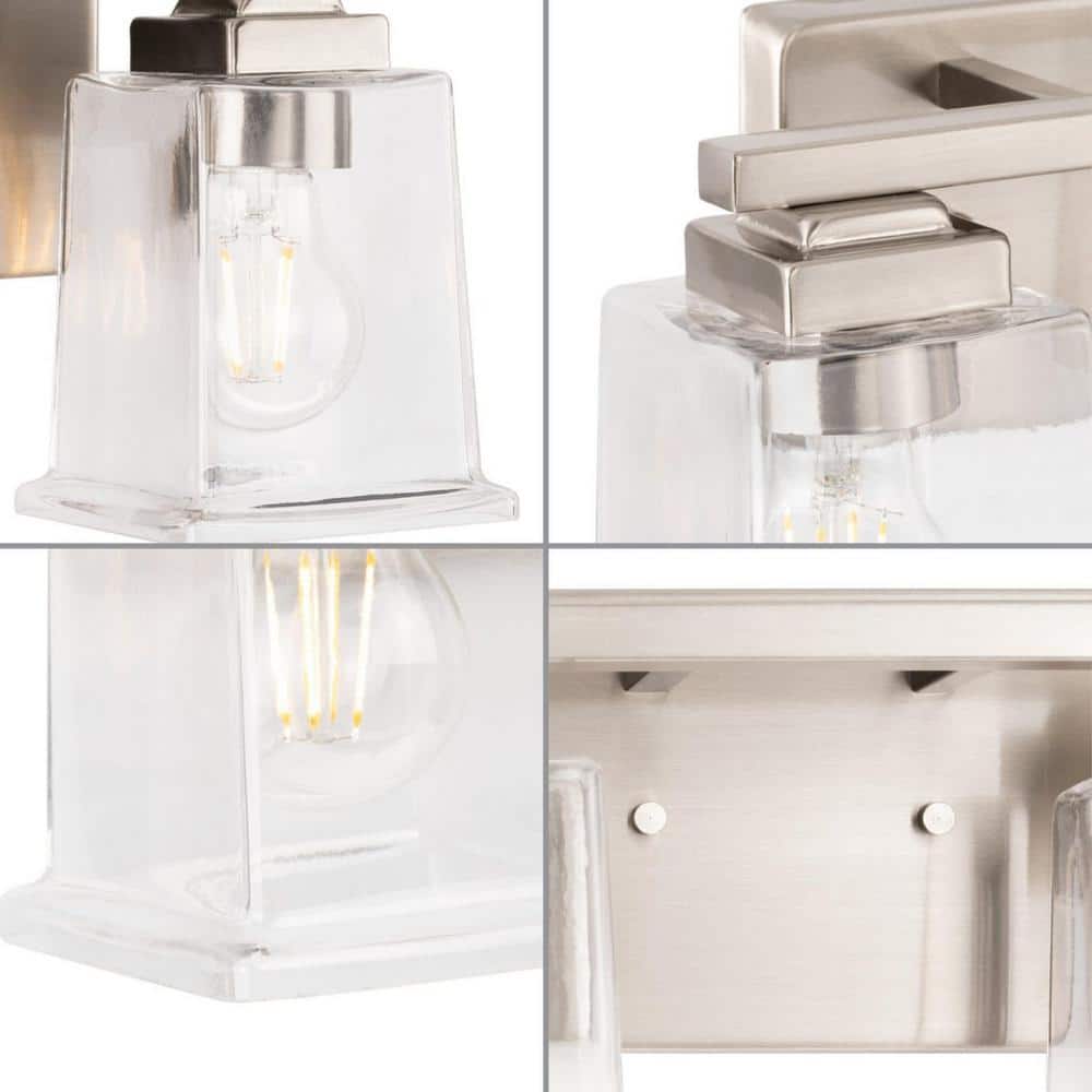 Gilmour Brushed Nickel 2-Light Vanity with Clear Glass Shades