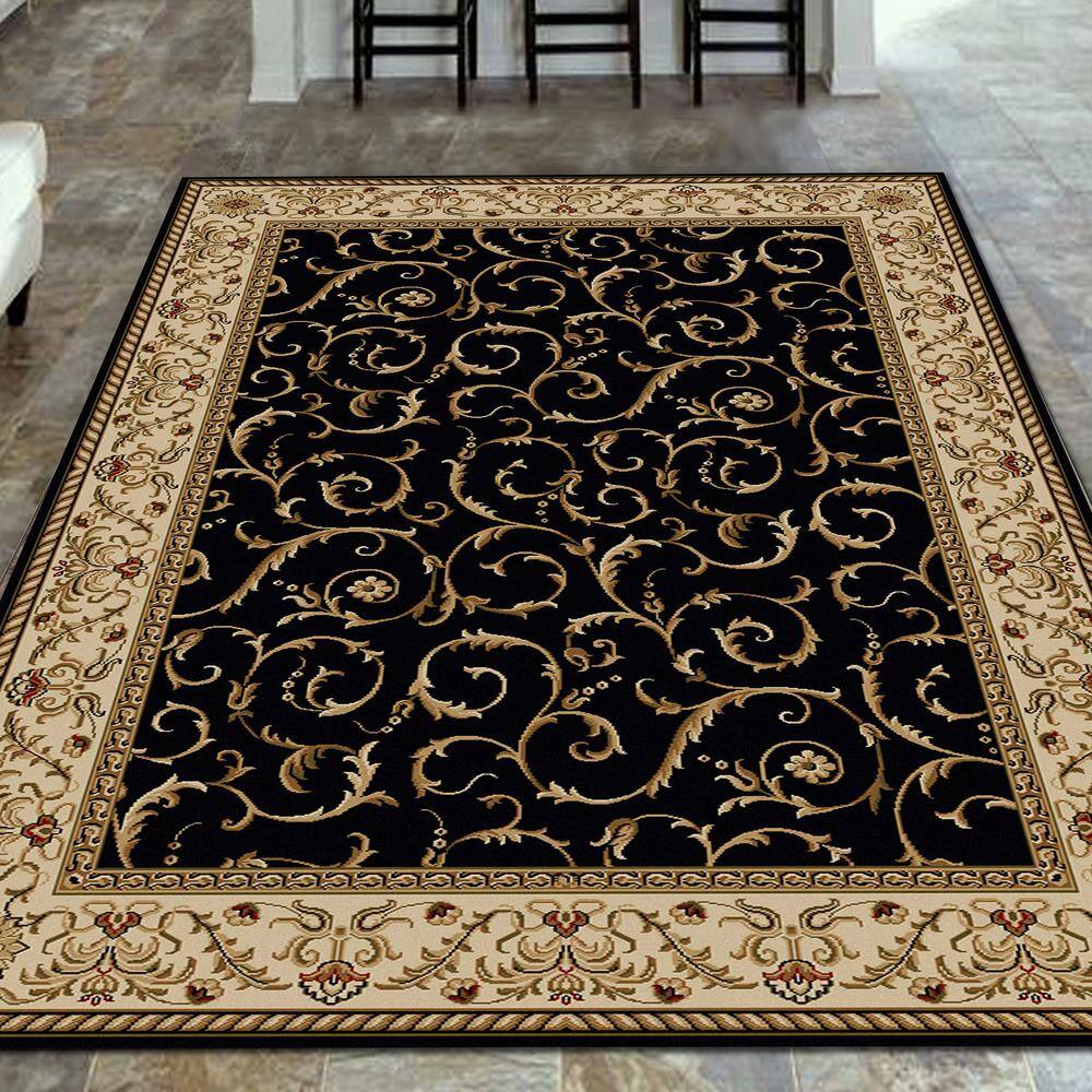 Black and Beige Synthetic Rectangular Area Rug, 3' x 5'
