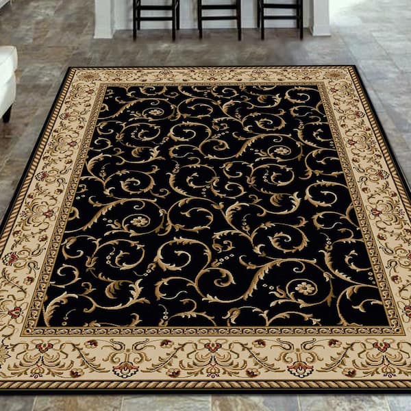 Unbranded - Como Black 3 ft. x 5 ft. Traditional Floral Scroll Area Rug