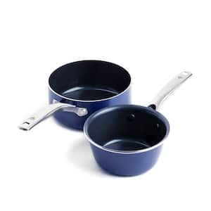 2-Piece Blue Ceramic Nonstick 1 qt. and 2 qt. Saucepan Pot Set