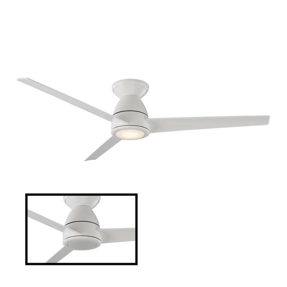 Matte White 52" Smart Flush Mount Ceiling Fan with LED Light and Remote