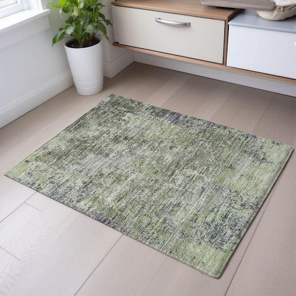 Mayfield Premium Machine Washable Abstract AMF1162 Green 2 ft. x 3 ft. Area Rug