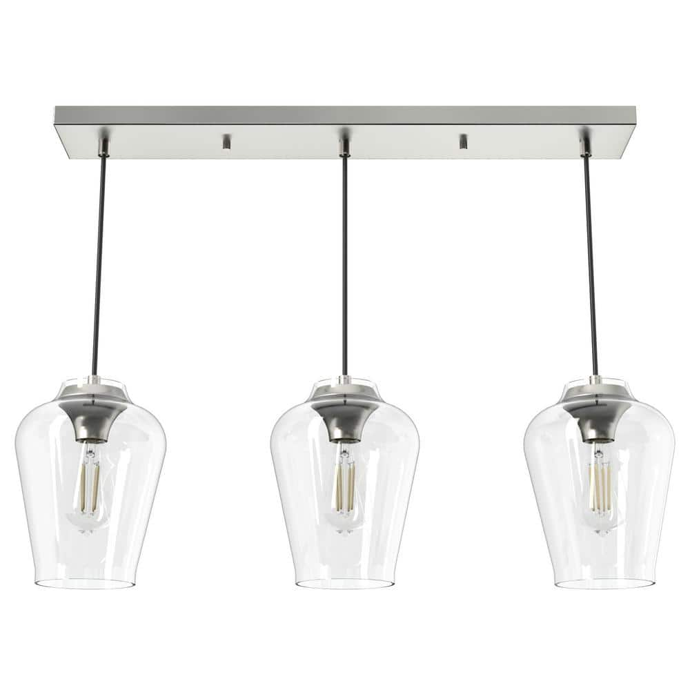 Hunter Vidria 3-Light Brushed Nickel Linear Chandelier with Clear Glass ...