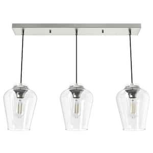 Vidria 3-Light Brushed Nickel Linear Chandelier with Clear Glass Shades