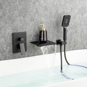 Single-Handle Wall Mount Roman Tub Faucet with Waterfall Tub Spout and Rough-In Valve in Matte Black