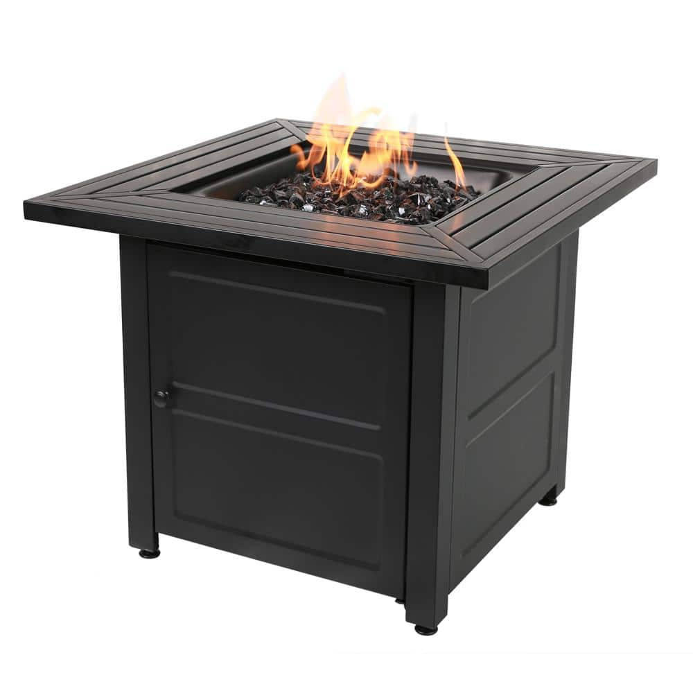 FIRE ISLAND 30 in. W x 24.6 in. H Square Steel Propane Black Slate Fire ...