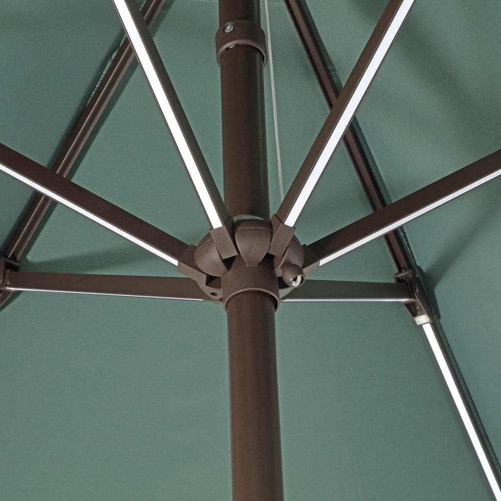 Spencer 9 ft. Green and White Aluminum Coastal Patio Umbrella with LED Lights