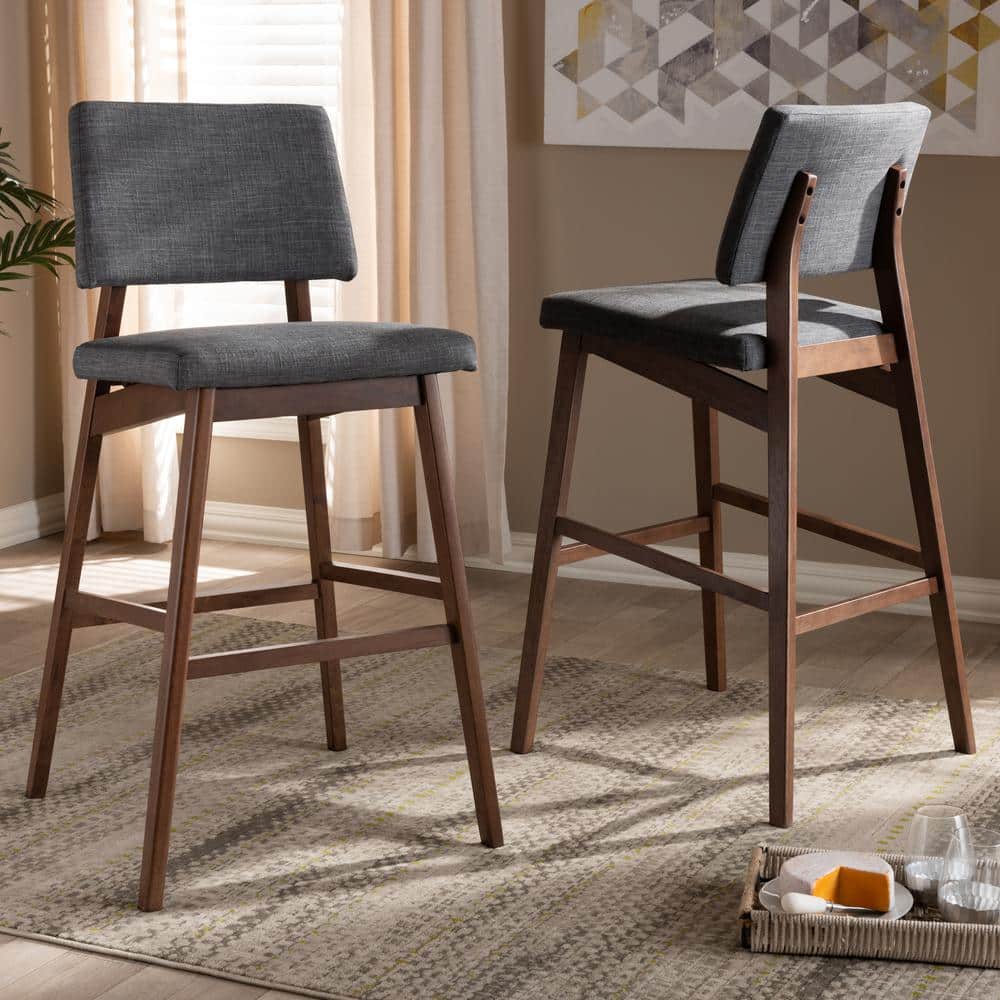 Colton Mid-Century Dark Gray and Walnut Wood Bar Stool Set