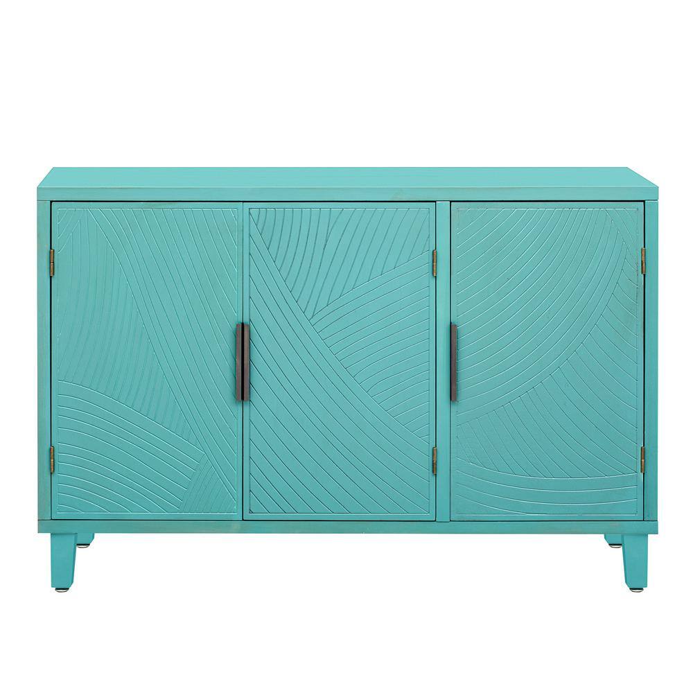 Angel Sar Blue Accent Storage Cabinet Sideboard with Three Doors for ...