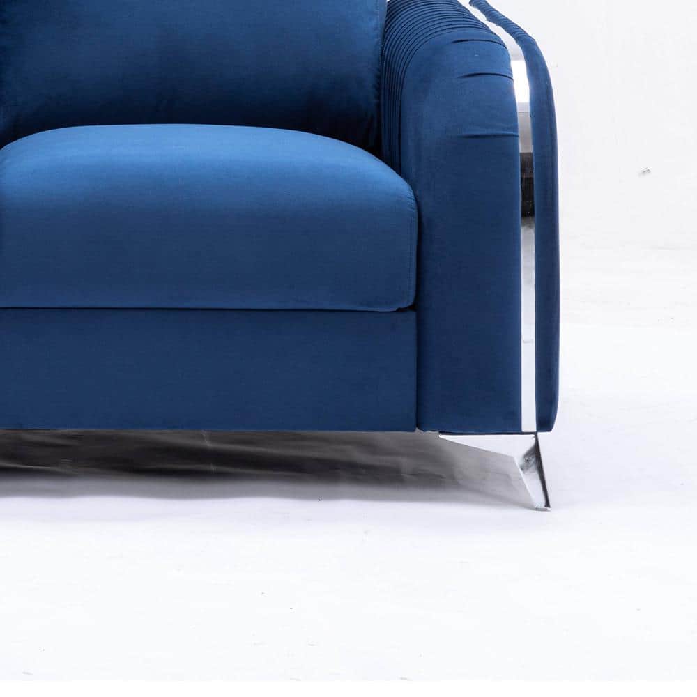 Wenona Blue Velvet Loveseat with Chrome Accents