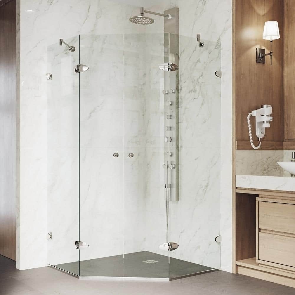 VIGO Gemini 40 in. W x 73 in. H Neo Angle Pivot Frameless Corner Shower