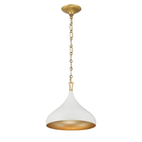 Cedar Lane 100-Watt 1-Light Off-White Cream and Legacy Brass Cone Pendant Light with a Metal Shade, No Bulb Included
