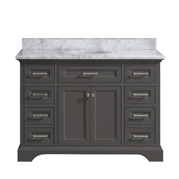 Windlowe 49 in. Single Sink Gray Bath Vanity with White Carrara Marble Top (Assembled)