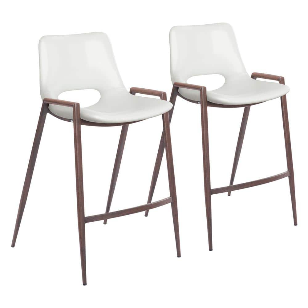White and Walnut Mid-Century Modern Counter Stools, Set of 2