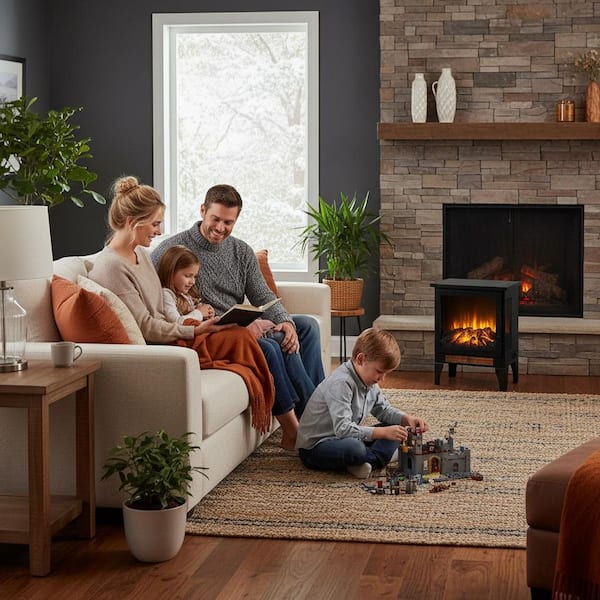 14.2 in. 1400-Watt Black 5000 BTU Freestanding Electric Fireplace Utility Convection Infrared Space Heater