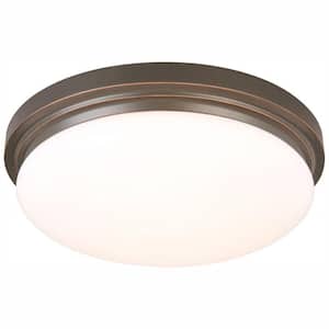 15 in. 225-Watt Equivalent Oil-Rubbed Bronze Integrated LED Flush Mount with Frosted Glass Shade