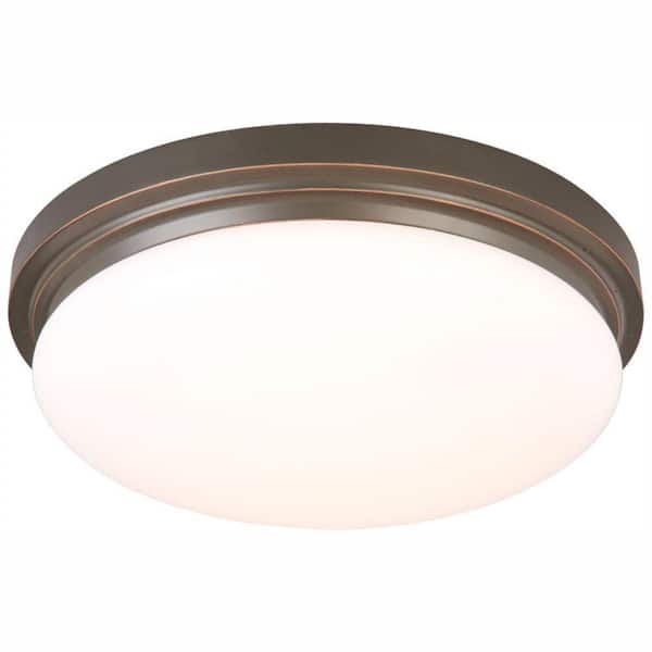 Hampton Bay 15 in. 225-Watt Equivalent Oil-Rubbed Bronze Integrated LED Flush Mount with Frosted Glass Shade