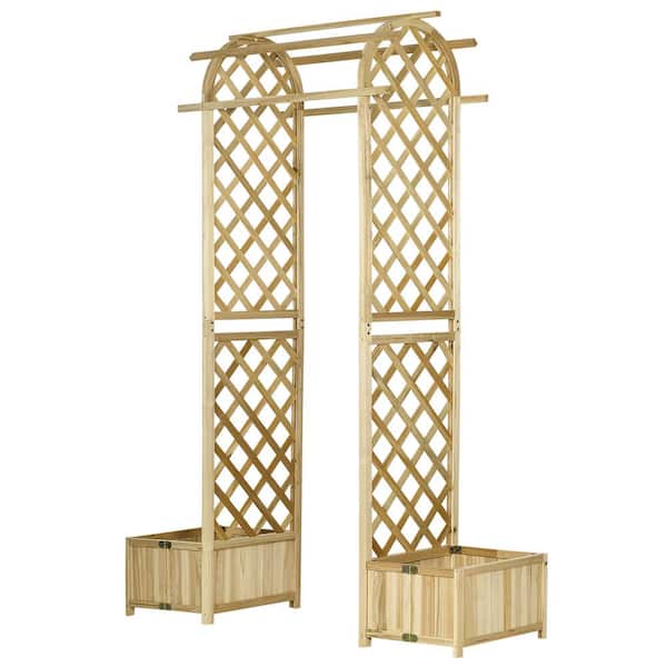 Unbranded 21 in. x 62" x 93" Natural Wooden Raised Garden Bed Planter Box with Trellis on Legs, Wooden Wedding Arch, Garden Arch