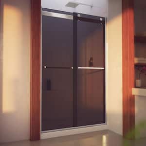 Essence-H 44 in. to 48 in. W x 76 in. H Sliding Semi-Frameless Shower Door in Brushed Nickel with Tinted Glass