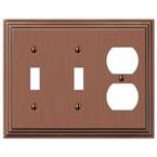 Tiered 3 Gang 2-Toggle and 1-Duplex Metal Wall Plate - Antique Copper