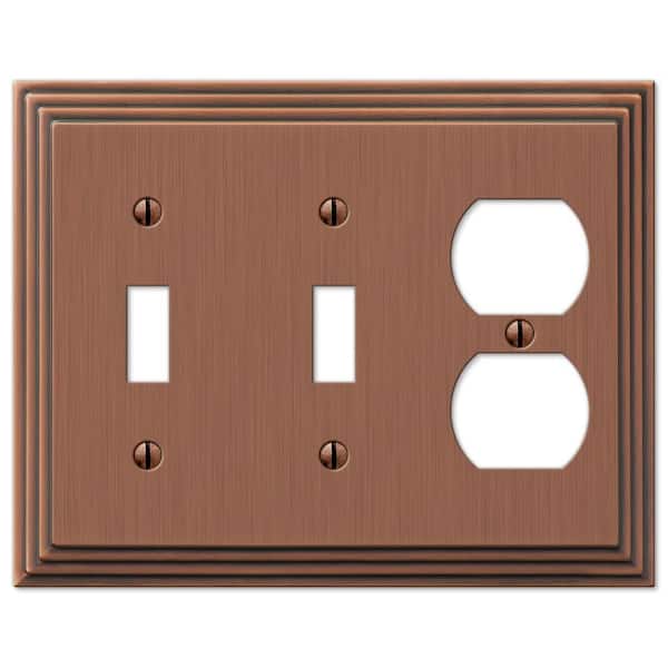 AMERELLE Tiered 3 Gang 2-Toggle and 1-Duplex Metal Wall Plate - Antique Copper