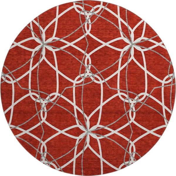 Addison Rugs Mayfield Premium Machine Washable Abstract AMF950 Red 8 ft. x 8 ft. Round Rug