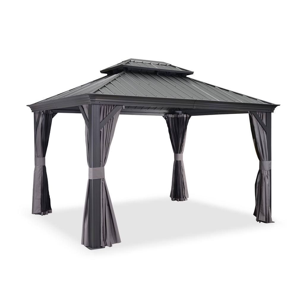 PURPLE LEAF 10 ft. x 12 ft. Gray Patio Outdoor Gazebo for Backyard