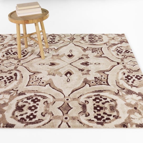 Arcas Burgundy 7 ft. 10 in. x 10 ft. Botanical Medallion Area Rug