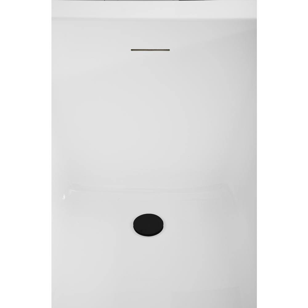 59" Glossy White Acrylic Freestanding Soaking Tub with Matte Black Trim