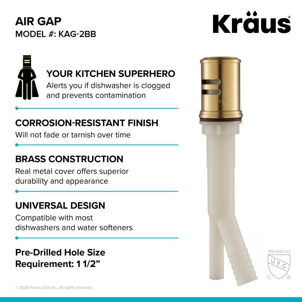 Brushed Brass Dishwasher Air Gap Kit with Solid Brass Cap