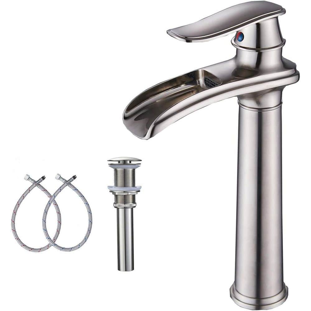 Brushed Nickel Tall Single Handle Vessel Sink Faucet