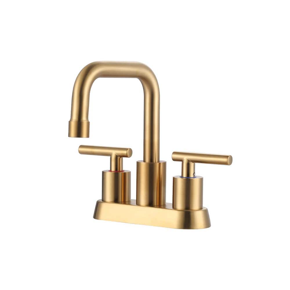 Double Handle 4 in. Centerset High Arc Bathroom Faucet with Pop Up Drain in Gold price history on PriceWatchPro