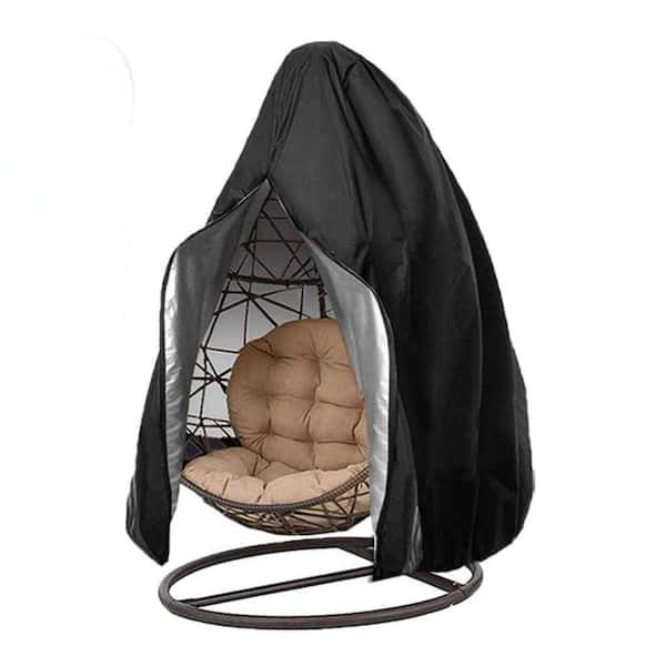 Angel Sar 75 in. H x 45 in. W Black Waterproof Patio Single Seat Egg Chair Cover with Zipper and Bottom Buckle