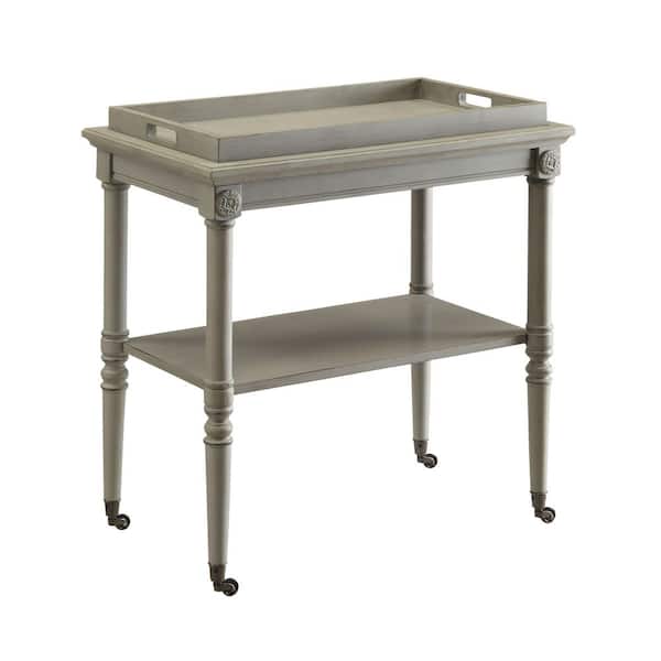 Tileon Antique Slate Wooden Kitchen Utility Table With Removable Tray and 4-Metal Wheels