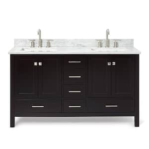Cambridge 61 in. W x 22 in. D x 35.25 in. H Vanity in Espresso with Marble Vanity Top in White with Basin