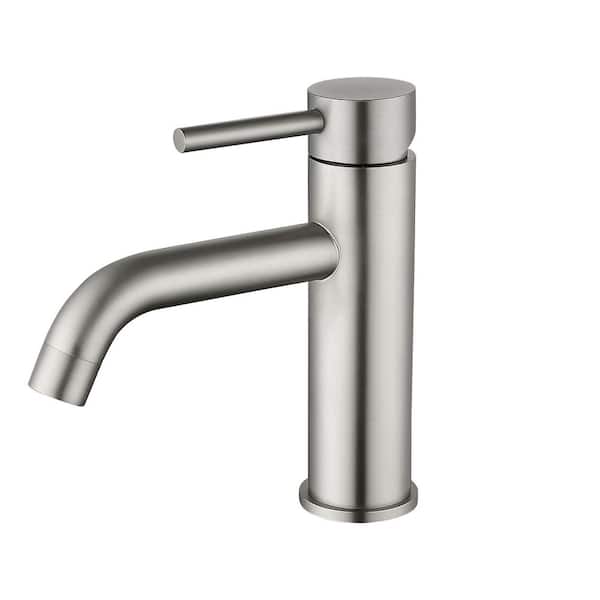 Single Handle Single Hole Bathroom Faucet with Valve Modern Deck Mount Brass Vanity Sink Taps in Brushed Nickel