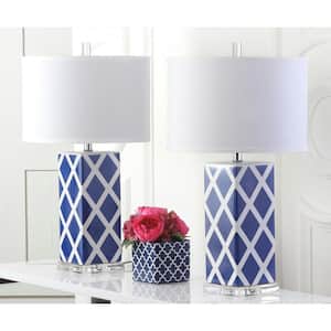 Garden 27 in. Navy Lattice Ceramic Table Lamp with White Shade (Set of 2)