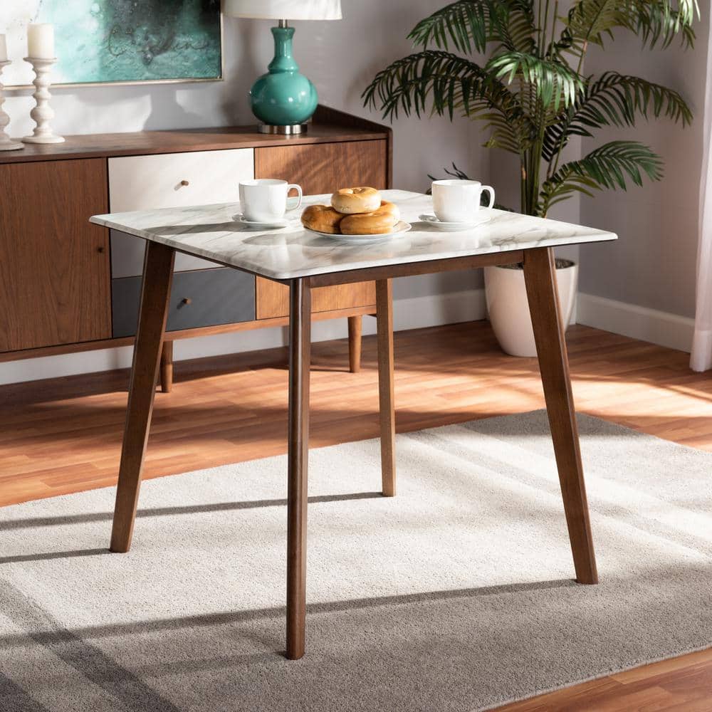Kaylee Transitional Square Wood Dining Table with Faux Marble Top