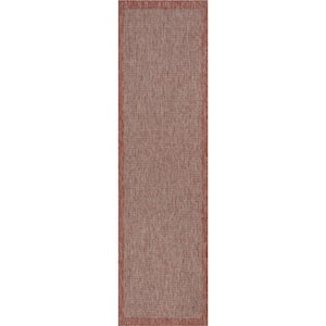 Medusa Odin Coral Solid and Striped Border Indoor/Outdoor 2 ft. 7 in. x 9 ft. 10 in. Runner Rug
