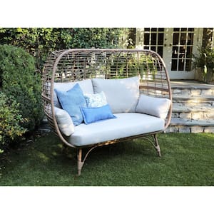 Juniper 1-Piece Stationary Double Wicker Outdoor Egg Lounge Chair with Sunbrella Cast Ash Cushion