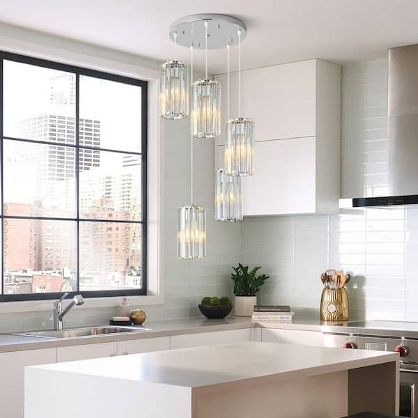 Home Lighting ‎40-Watts Chrome Pendant Lighting Modern Pendant Light Mini Crystal Chandeliers (Gold 5-Light)