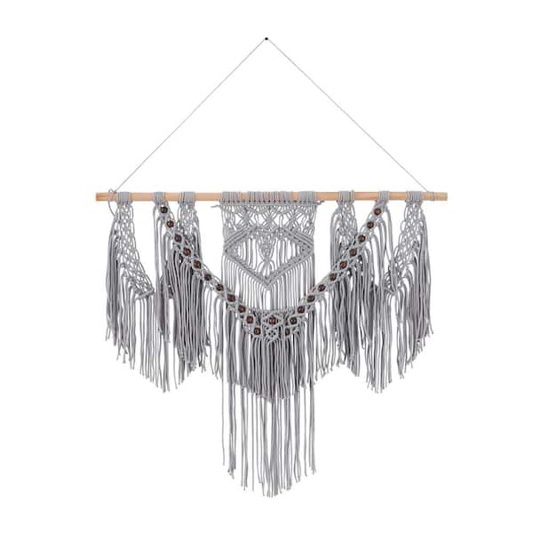 Litton Lane Cotton Gray Intricately Weaved Macrame Wall Decor with Beaded Fringe Tassels