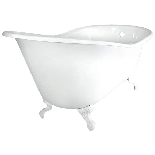 Elizabethan Classics 60 in. Slipper Cast Iron Tub Less Faucet Holes in White with Ball and Claw Feet in Oil Rubbed Bronze
